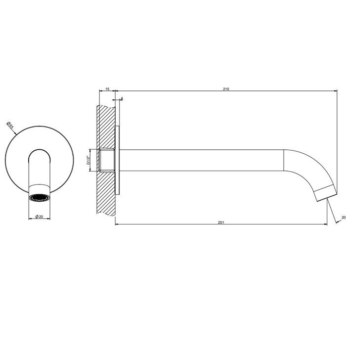 Настенный излив 200мм на 1/2”, комбинируемый с удаленным управлением, Gessi 316, brushed black metal pvd арт. 54110#707