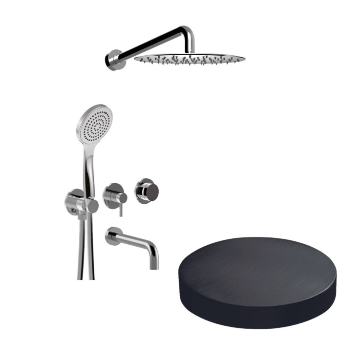 Bстраиваемый душевой комплект на 3 режима, однорычажный, с поворотным переключателем, ручной душ, излив, кронштейн, верхний душ d25 см, Giulini My ring, ганметал арт. MR0093CRNS