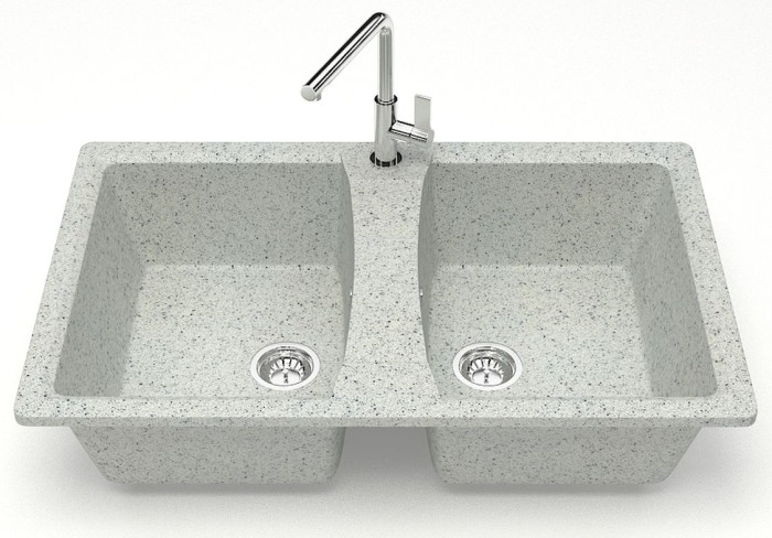 Кухонная мойка Elmas 780х500х190 двойная, искусственный мрамор, светло серая, Azario Elmas - CS00078335