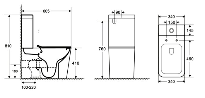 Унитаз-компакт 605x340x810 напольный, безободковый с сидением микролифт и арматурой, чёрный матовый, Azario Quadro арт. AZ-2175-MB