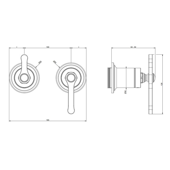 Смеситель встраиваемый, однорычажный, с переключателем на 2 положения, внешняя часть, Gessi Venti20, черный матовый арт. 65038#299