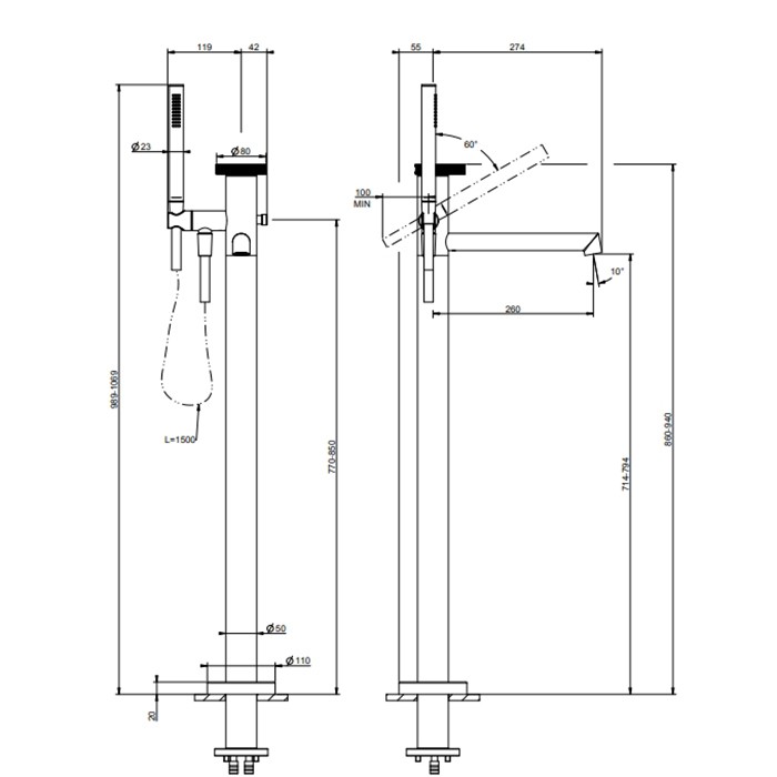 Смеситель для ванны, напольный, Gessi Anello, black xl арт. 63328#299