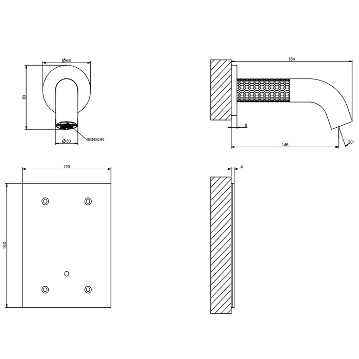 Смеситель для раковины, настенный, электронный, Gessi 316, steel brushed арт. 54214#239