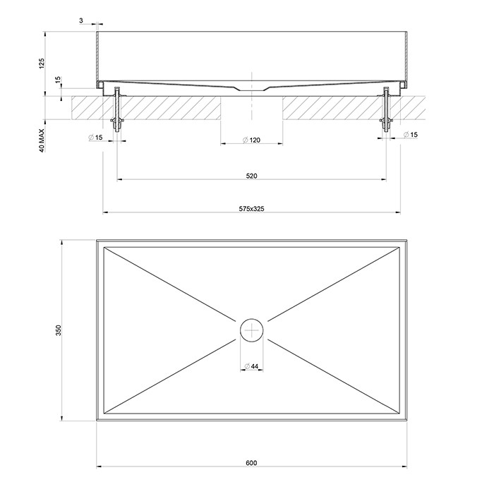 Раковина 60x35 см, без отв., для установки на столешницу, без перелива, нержавеющая сталь, Gessi 316, black metal brushed pvd арт. 54606#707
