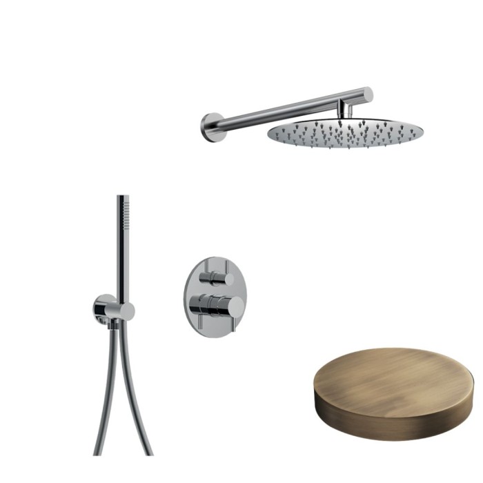 Внешняя часть встраиваемого смесителя для душа однорычажный с дивертером, верхний душ нержавеющая сталь, ручной душ, Giulini My future, бронза матовая арт. 5967-EPBROP