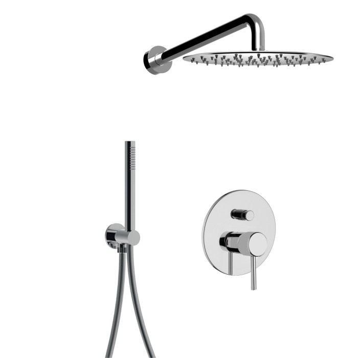 Внешняя часть однорычажного душевого набора с кнопочным переключателем, душевой набор, настенный кронштейн, душевая головка из нержавеющей стали d250, Giulini Futuro, хром арт. 6579EP