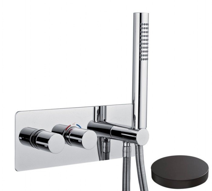 Встраиваемый термостатический смеситель, интегрированный душевой комплект + 2 дополнительных выхода воды, встраиваемый бокс, Giulini Termostatici, черный матовый арт. 8279NO