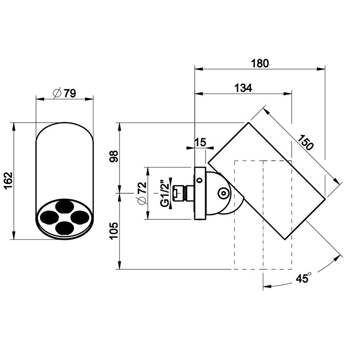 Верхний душ d7.9см., с настенным креплением, тропический ливень, Gessi 316, steel brushed арт. 57275#239