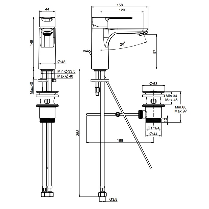 Fima Carlo Frattini Смеситель для раковины, на 1 отв., с донным клпаном, Mast, F3131CR.1 цвет: хром