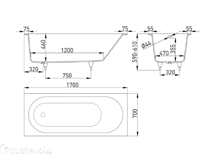 Ванна встраиваемая 170x70, матовая, Salini ORNELLA арт. 102323MRH
