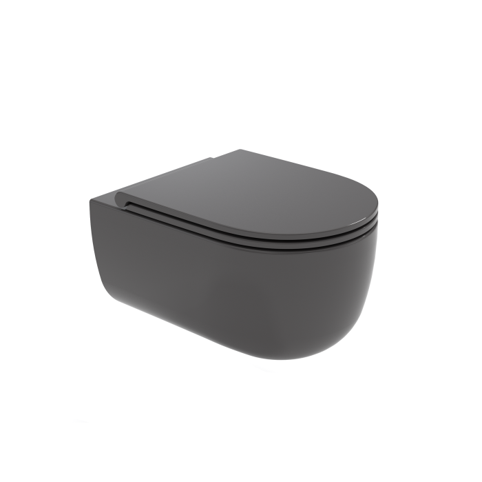 Унитаз подвесной, безободковый, с креплениями, Olympia ceramica Milady, серый глянцевый арт. MIL120206