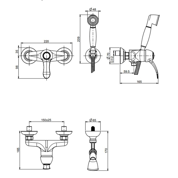 Fima Carlo Frattini Смеситель для душа, настенный, с ручным душем, Lamp, F3305OR цвет: золото