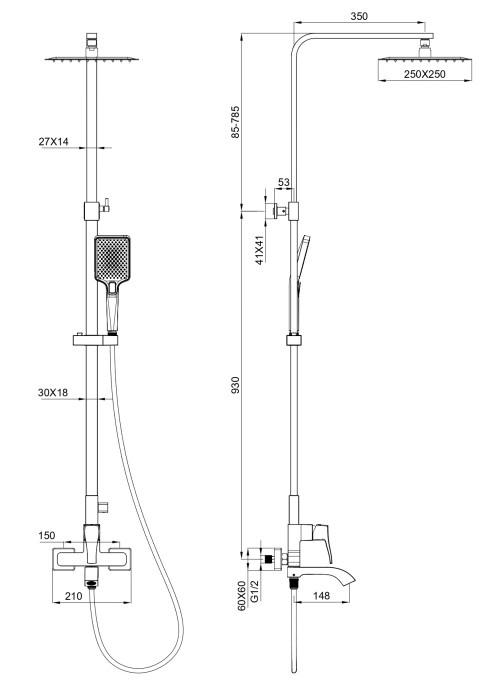 Душевая система, Wonzon & Woghand Flex, WW-88047072-CR цвет: хром