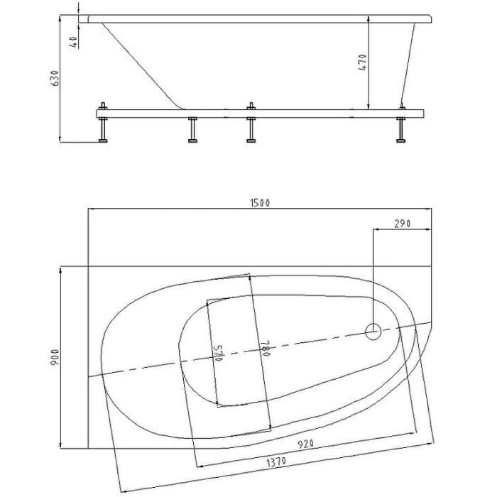 Акриловая ванна 150x90 правая, без гидромассажа Aquatek Дива арт. DIV150-0000002