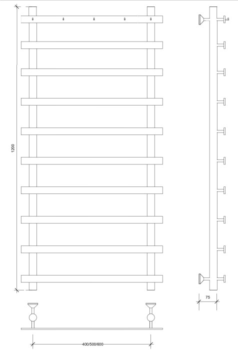 Полотенцесушитель водяной 120x60 Понтида 1 К (черный) Secado арт. 4673739227282