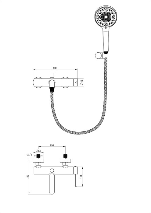 Смеситель для ванны с душем, Wonzon & Woghand Stick, WW-88639017-CR цвет: хром