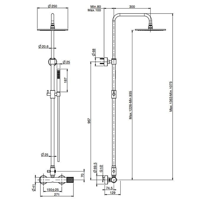 Fima Carlo Frattini Душевая стойка, верхний душ 25см., со смесителем, с держателем и ручным душем, Colonne doccia, F3035T/2VOR цвет: золото