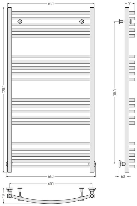 Сунержа Водяной полотенцесушитель 1200x600, Аркус, 12-0251-1260 цвет: белый