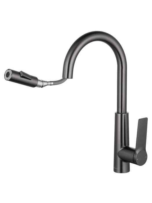 Смеситель для кухни с выдвижным изливом, Wonzon & Woghand, WW-A20782-BGG цвет: графит