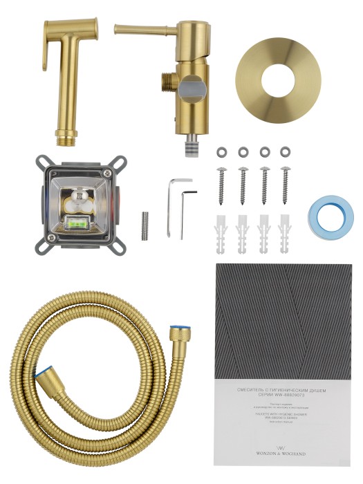 Смеситель с гигиеническим душем встраиваемый, Wonzon & Woghand Tor, WW-88829073-BG цвет: золото