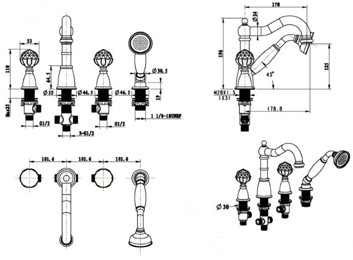 Смеситель на борт ванны, хром, Brillante Boheme 393