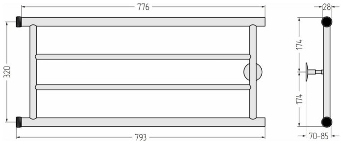 Стилье Водяной полотенцесушитель 320x800, Минор 0600, 00600-3280 цвет: без покрытия
