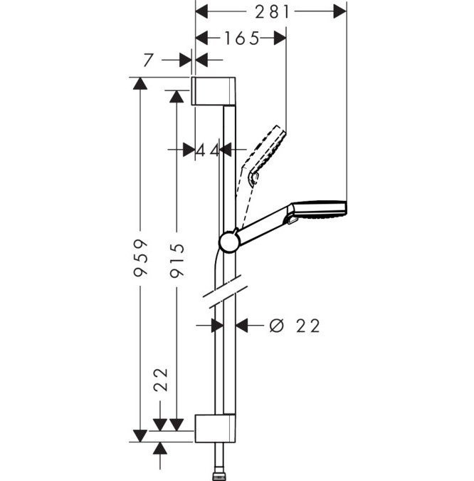 Душевой гарнитур Vario со штангой 90см Crometta Hansgrohe, белый, хром арт. 26538400
