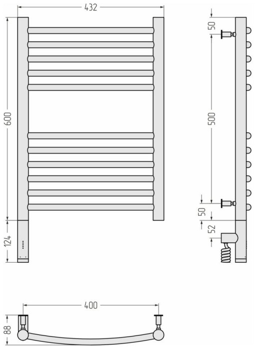 Сунержа Электрический полотенцесушитель 600x400, Богема 3.0, 15-5802-6040 цвет: тёмный титан муар