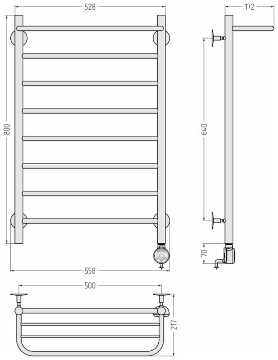 Стилье Электрический полотенцесушитель 800x500, Формат 20, 00520-8050 цвет: без покрытия