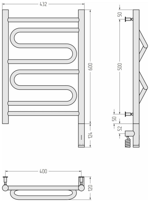Сунержа Электрический полотенцесушитель 1200x600, Элегия 3.0, 00-5819-6040 цвет: без покрытия
