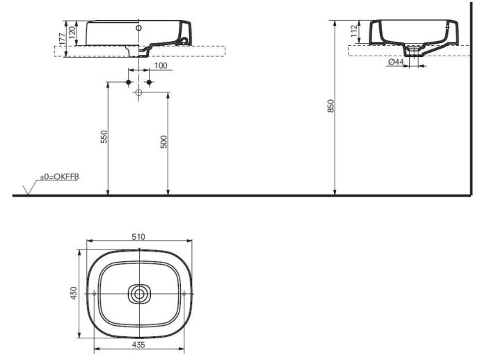 Раковина 50х42, накладная, NC/S TOTO, LW761Y цвет: белый