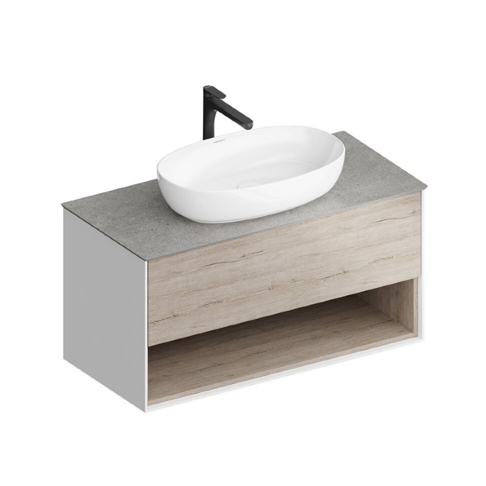Тумба подвесная 100см, 1 ящик + полка, Plaza modern Kerama Marazzi, коричневый - PLB.M.100.1\OAK.O