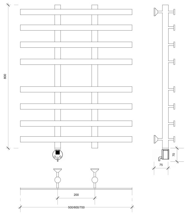 Полотенцесушитель электрический 80x20x70 Понтида 4 (черный матовый) Secado арт. 4673739240489