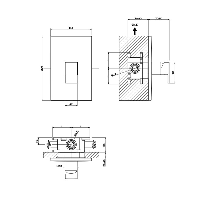 Смеситель для раковины, встраиваемый, однорычажный, Gessi Rettangolo, black xl арт. 44602#299