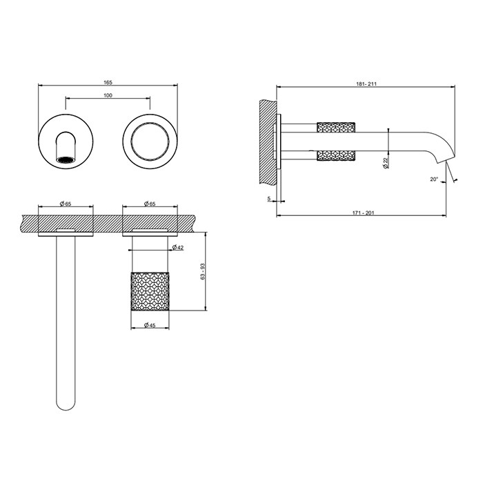 Смеситель для раковины, настенный, Gessi Habito Intreccio, хром арт. 70188#031