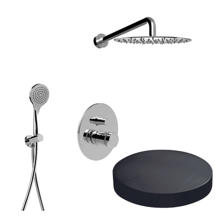 Встраиваемый комплект для душа со смесителем на 2 режима, дивертер-кнопка, ручной душ, кронтштейн, верхний душ d25, Giulini My ring, ганметал арт. MR0079CRNS