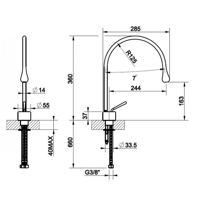 Смеситель для раковины на 1 отверстие, излив 244мм R=125, Gessi Goccia, белый арт. 33602#279