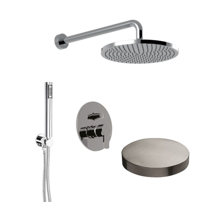 Внешняя часть встраиваемого смесителя для душа однорычажный с дивертером, верхний душ латунь, ручной душ, Giulini Surf, никель матовый арт. 5813KBEPNKO