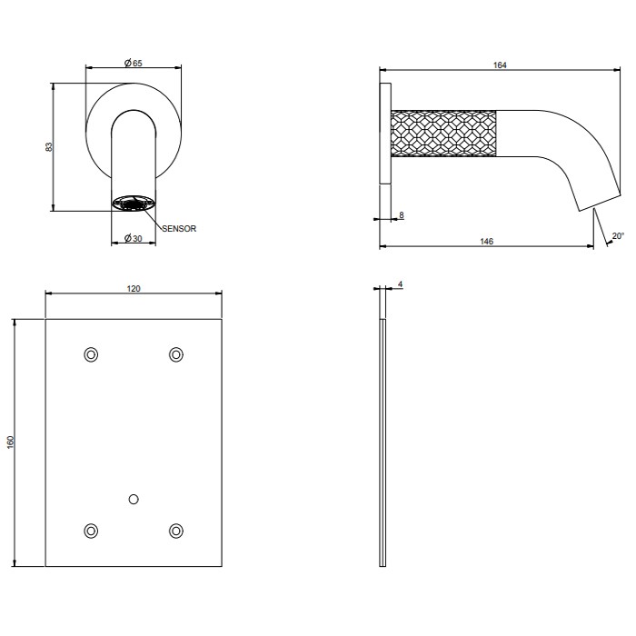 Смеситель для раковины, настенный, электронный, Gessi 316, steel brushed арт. 54114#239
