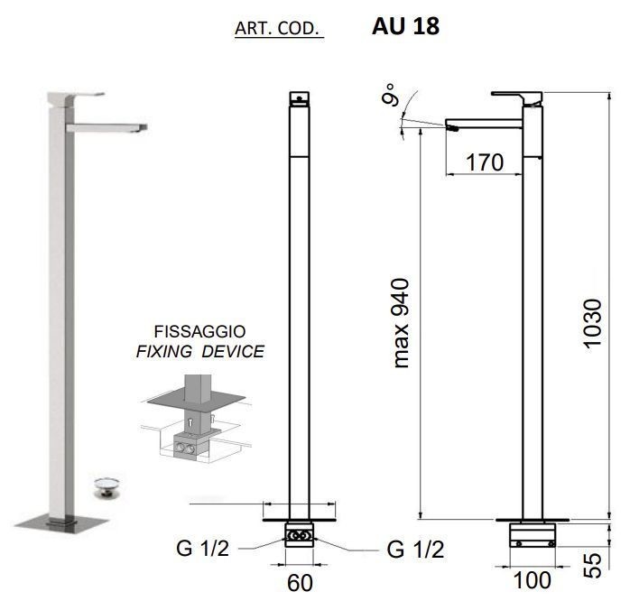 Смеситель для раковины золото матовый, Remer Absolute, скрытого монтажа AU18BG