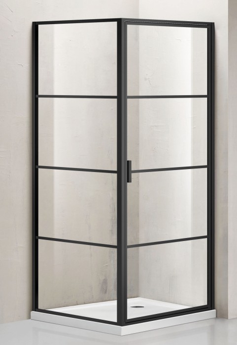 Душевое ограждение 1000х1000х1950 R, без поддона, прозрачное стекло 6 мм, цвет профиля черный  Richmond, Azario арт. AZ- NAG1221 1000 BLACK