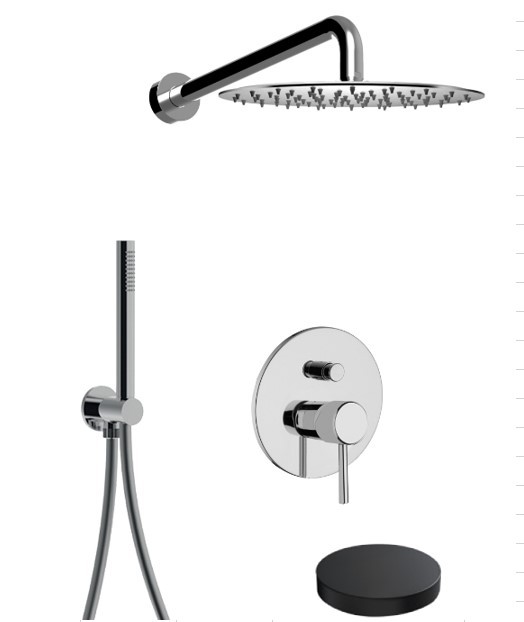 Внешняя часть однорычажного душевого набора с кнопочным переключателем, душевой набор, настенный кронштейн, душевая головка из нержавеющей стали d250, Giulini Futuro, черный матовый арт. 6579EPNO