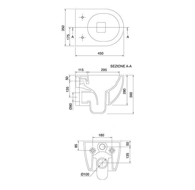 Унитаз подвесной, безободковый, укороченный цвет белый, Scarabeo MOON - 5524/CL