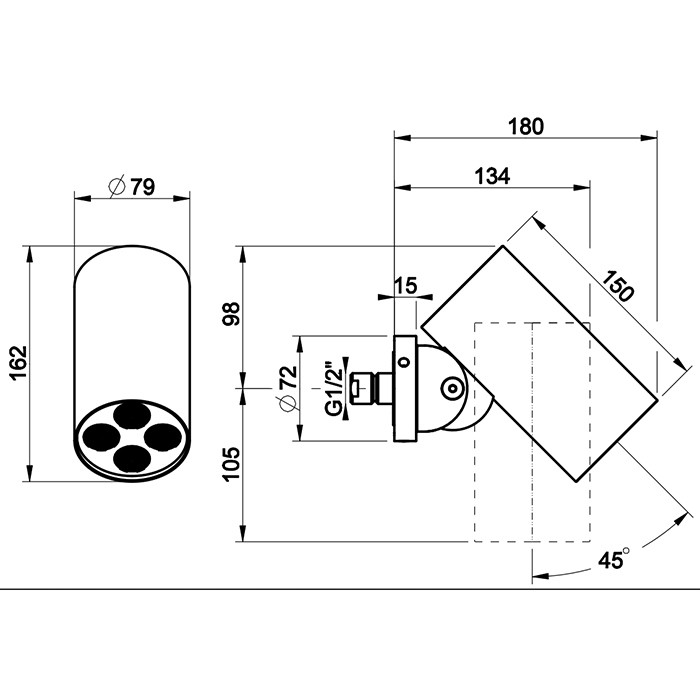 Верхний душ d7.9см., с настенным креплением, 4 струи, Gessi 316, steel brushed арт. 57289#239
