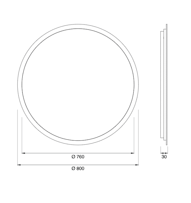 Зеркало Cea Design 800мм с подсветкой 4000К, толщина 4 мм, полированный край, задняя кромка 20 мм с пескоструйной обработкой, передняя подсветка, конструкция из нержавеющей стали, защита от запотевания арт. MIR10S