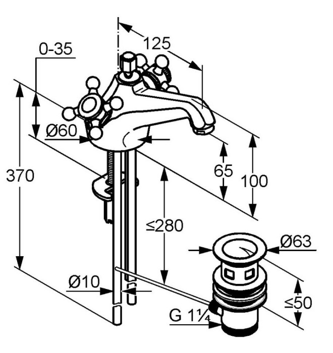 Смеситель для раковины dn15, 1926 Kludi, хром - 510120520