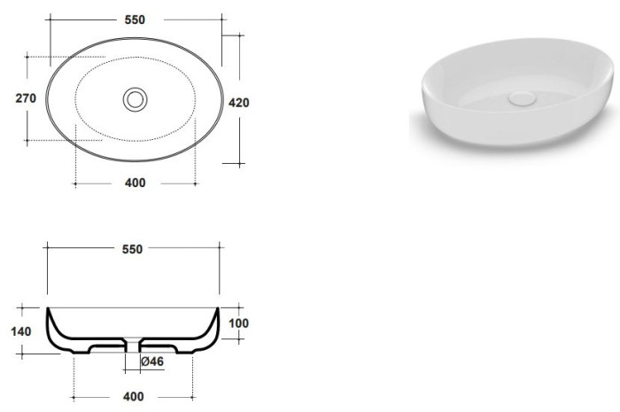 Накладная раковина Olympia Ceramica Metamorfosi 55x42xh14 см, цвет белый глянцевый арт. MET42O6001