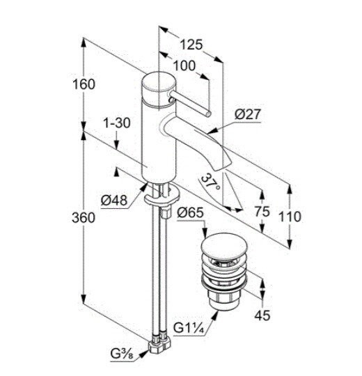 Смеситель для умывальника 75 мм, bozz Kludi, брашированное золото - 38266n076