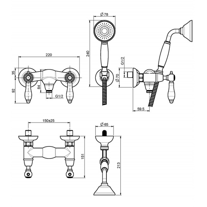 Fima Carlo Frattini Смеситель для душа внешнего монтажа с душевым комплектом, Herend, F5405CR цвет: хром