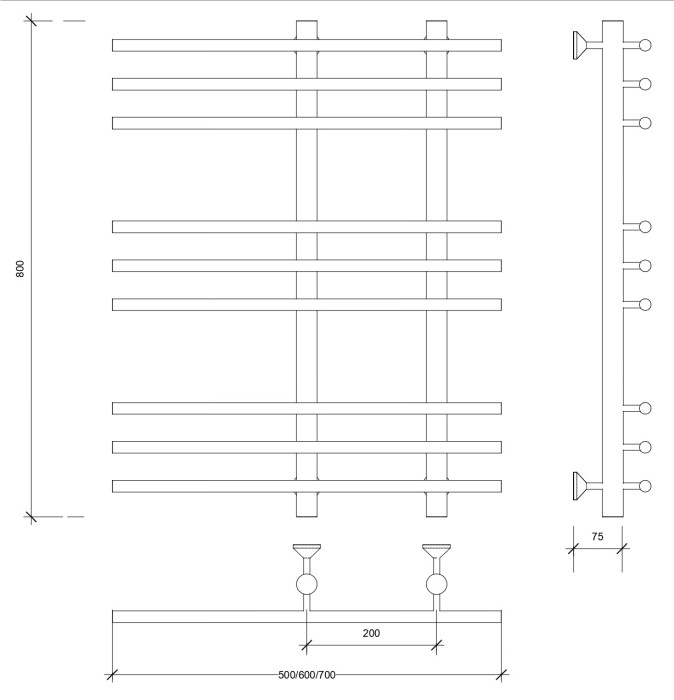 Полотенцесушитель водяной латунный 80x20x60 Турин 3 (бронза) Secado арт. 4673739250204